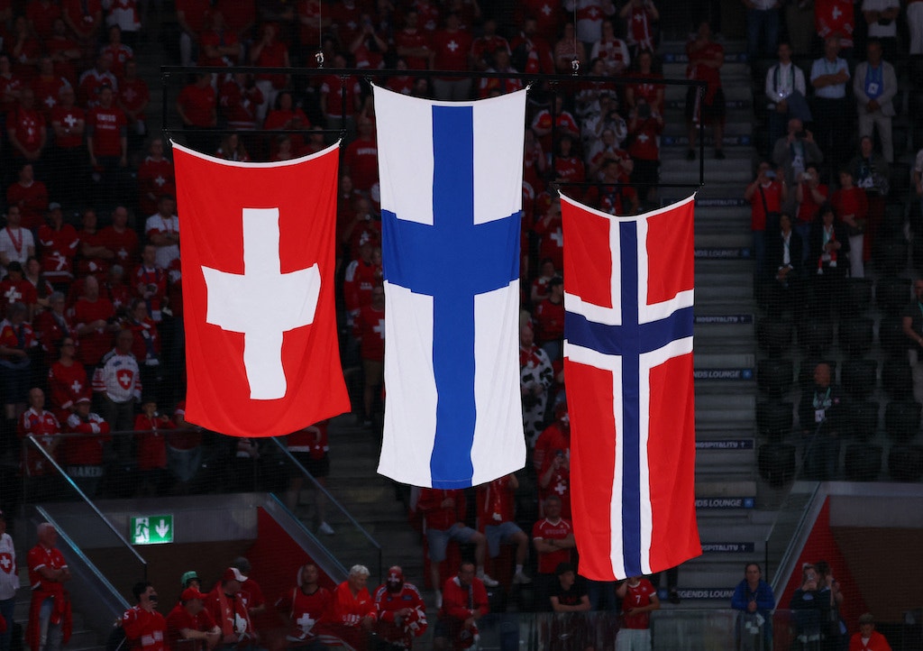 Schweiz Finland Norge flaggor VM 2026