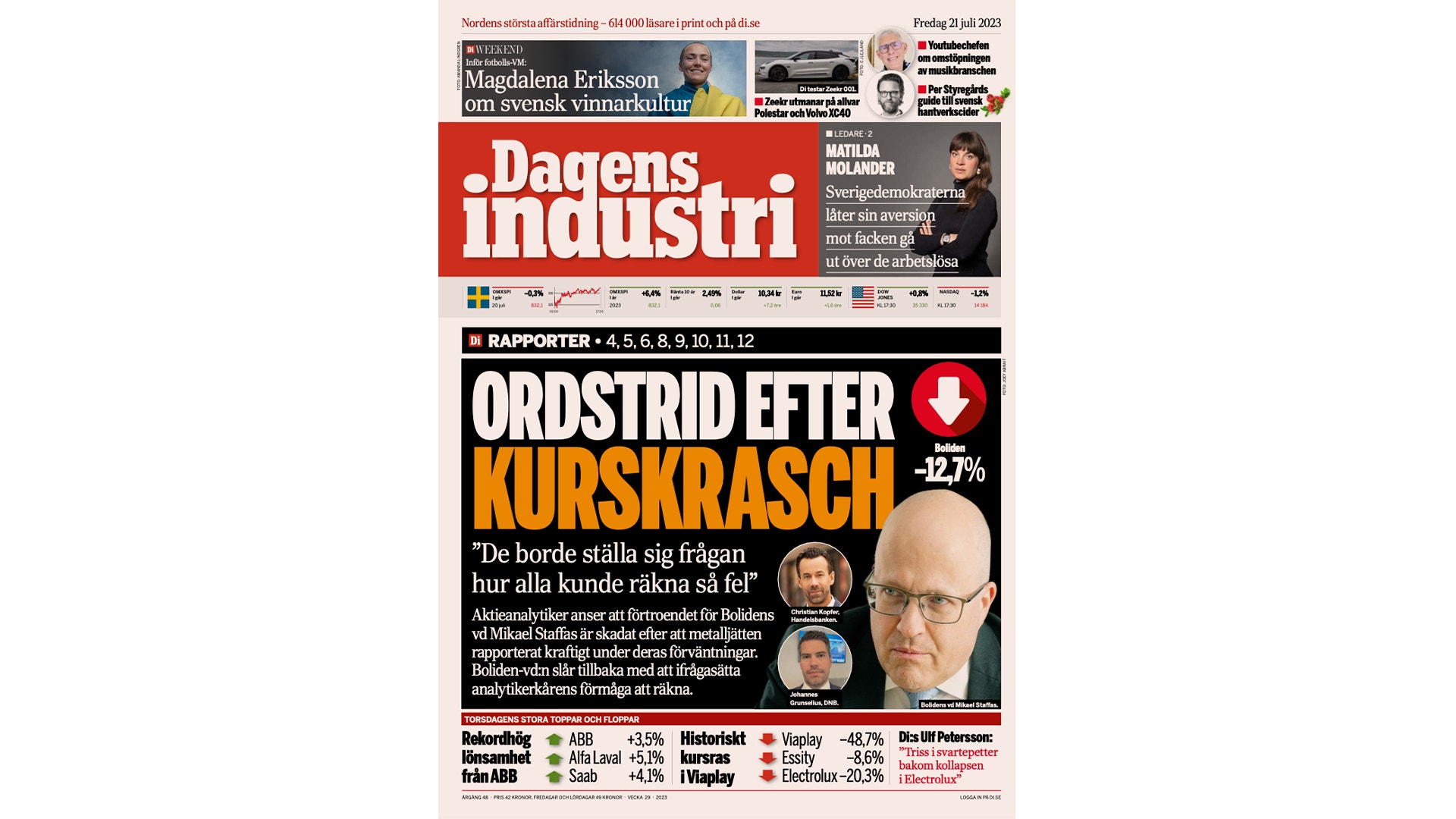 Förstasida av svensk affärstidning med rubrik om börskrasch