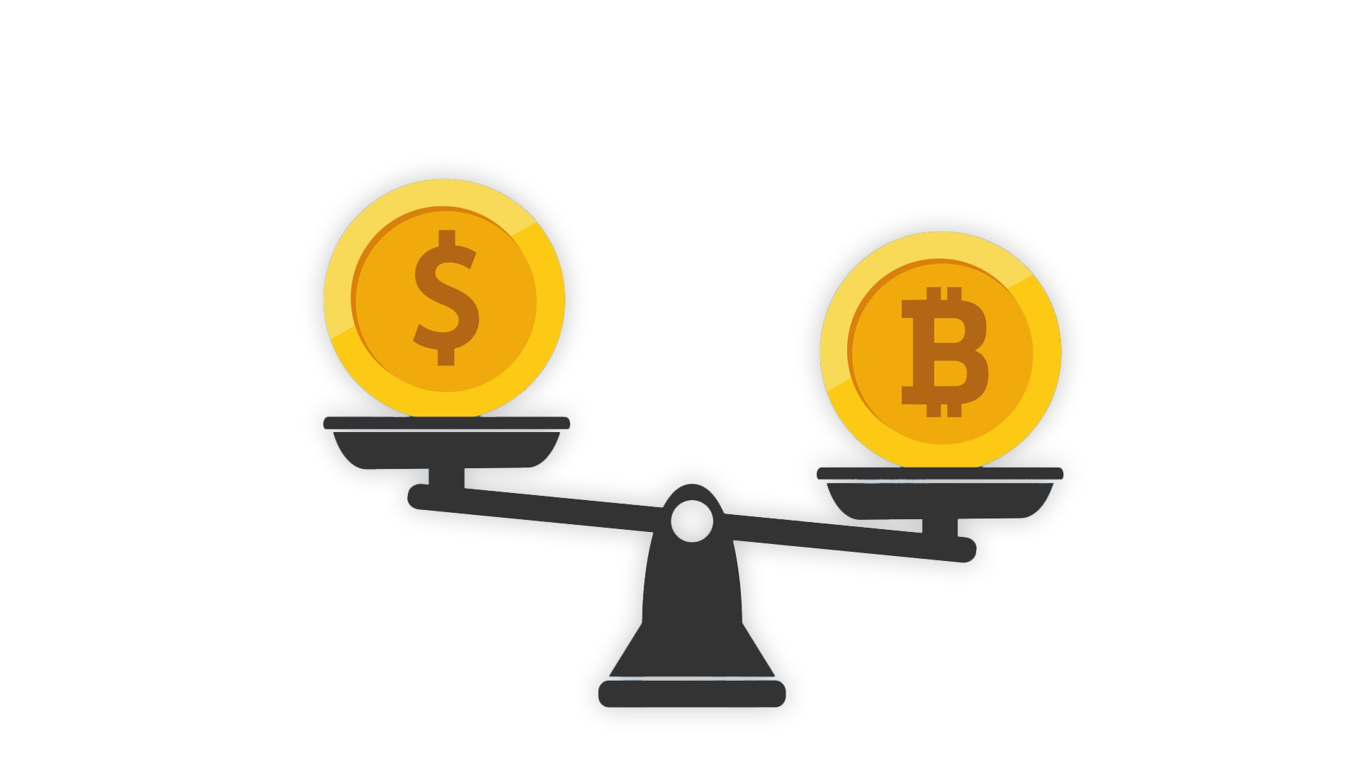 Illustration där Bitcoin och Dollarn vägs mot varandra i en klassisk våg. 