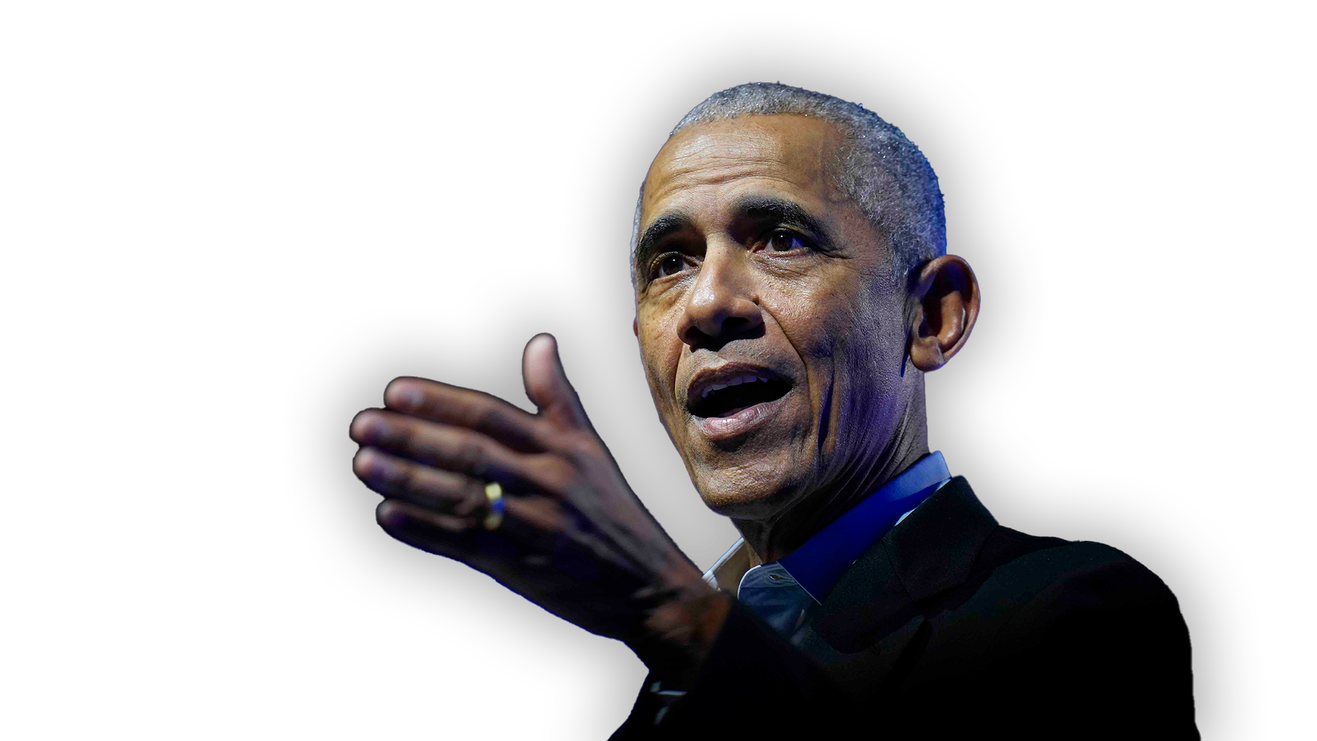 Frilagd bild av Barack Obama i svart kostym.