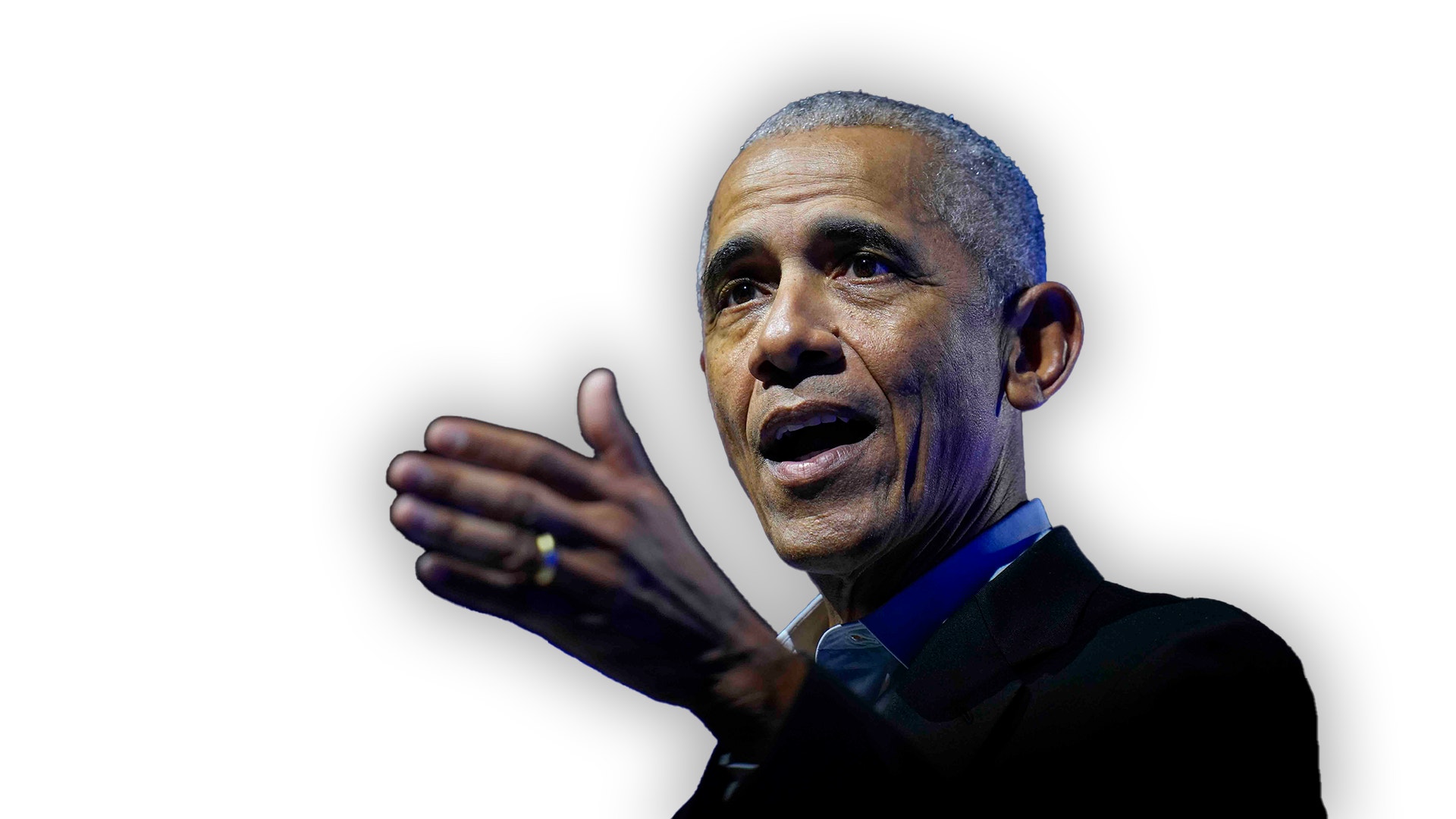 Frilagd bild av Barack Obama i svart kostym.