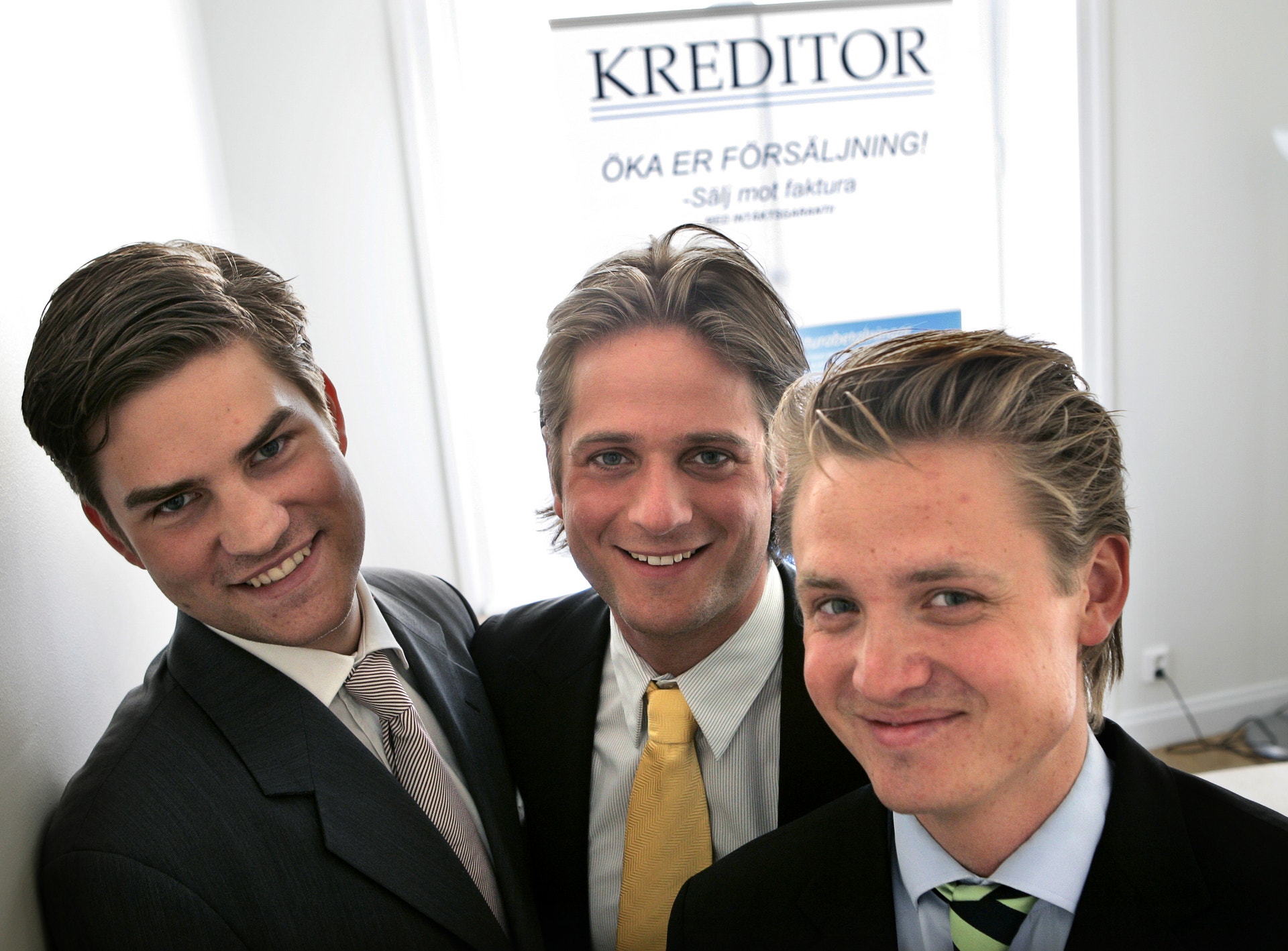 Klarnas grundare Victor Jacobsson, Sebastian Siemiatkowski och Niklas Adalberth.