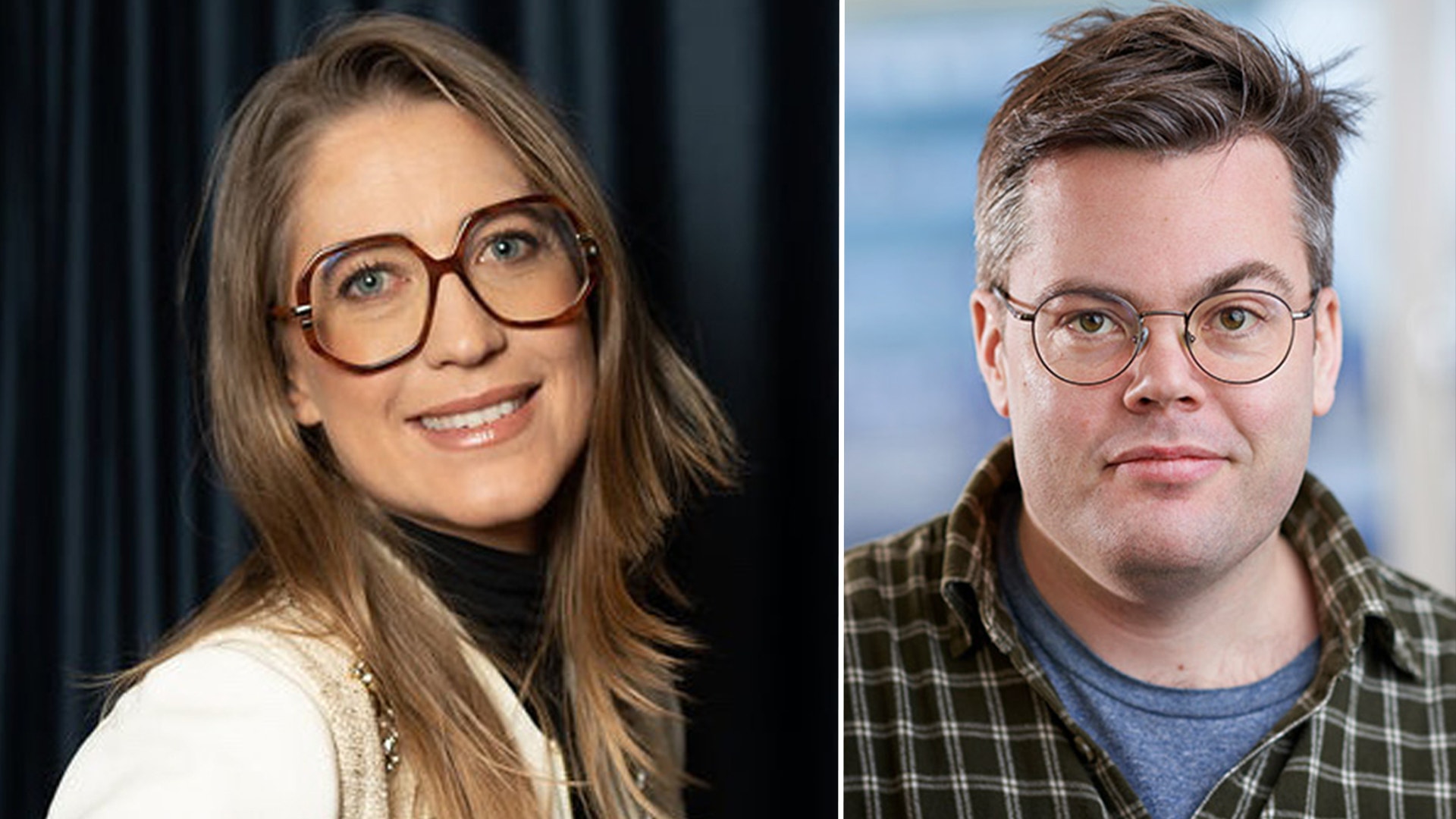 Illustration om lönegap med två porträttfoton av en kvinna och en man