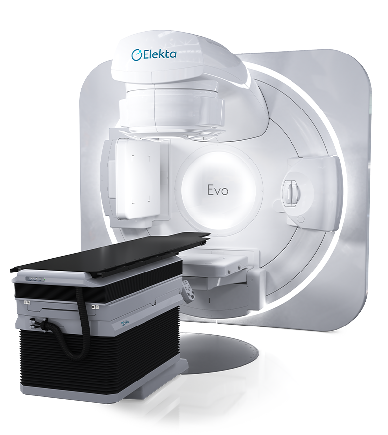Elekta Evo radiotherapi-utrustning med patient-behandlingsbord