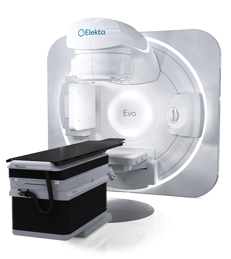 Elekta Evo radiotherapi-utrustning med patient-behandlingsbord
