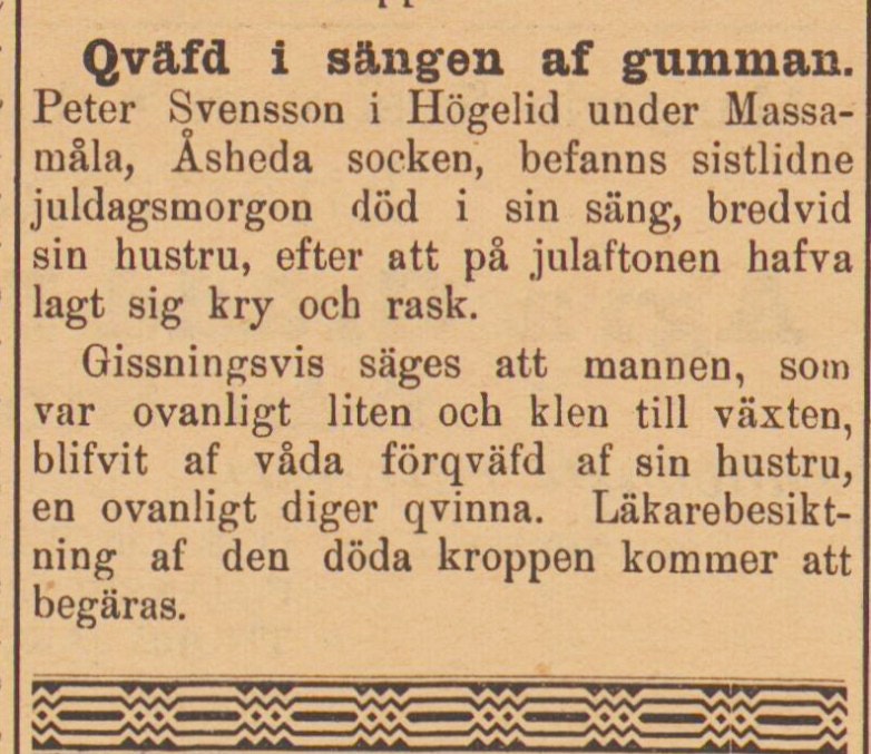 Gammalt tidningsurklipp med svensk text
