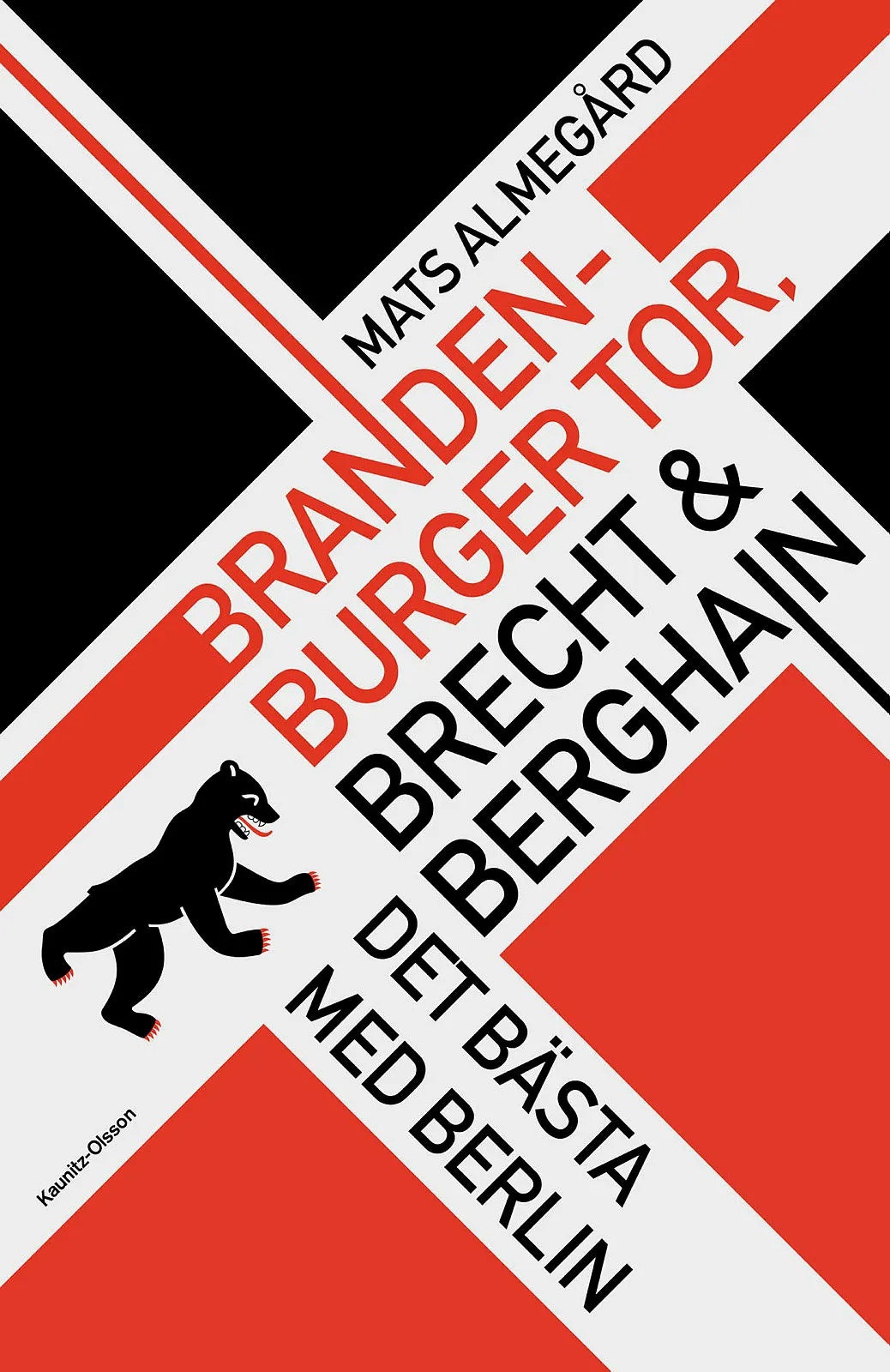 Affisch för Mats Almegård Branden Burger Torr med röda och svarta diagonala streck och en silhuett av en hund