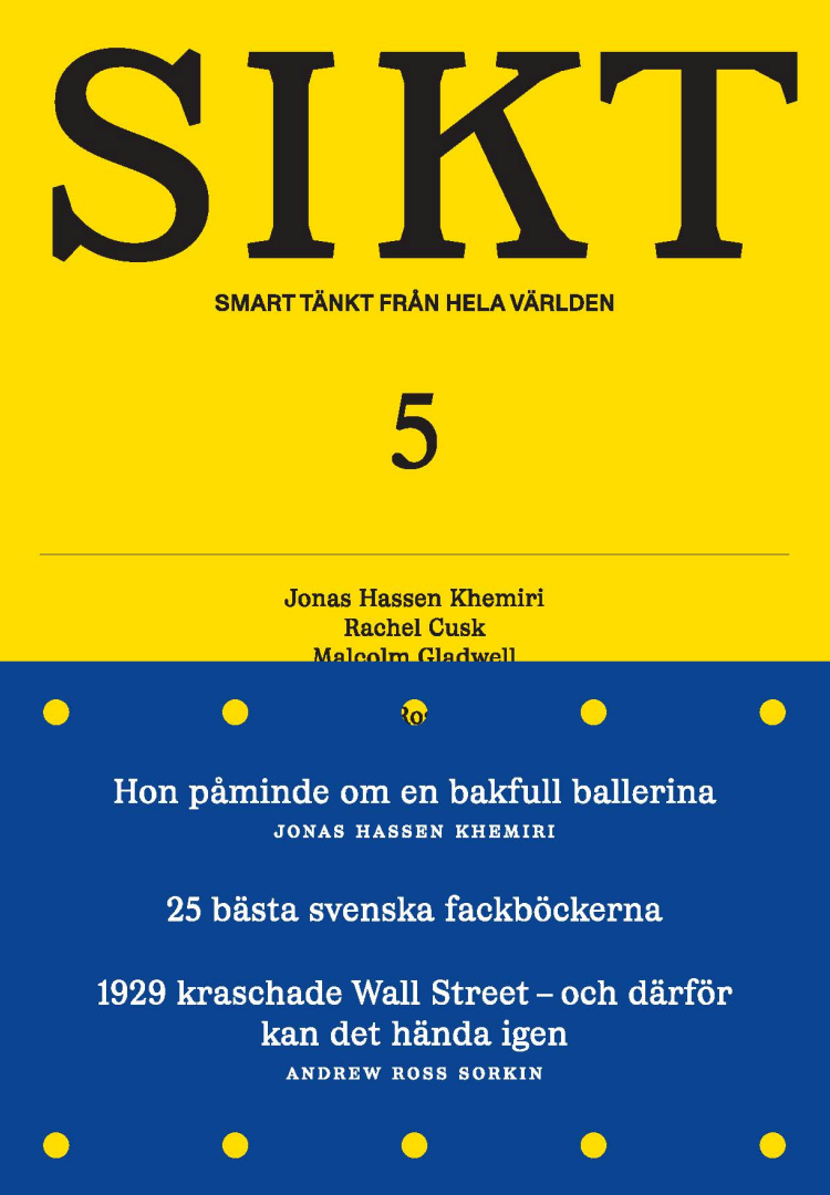 Omslag till SIKT nummer 5 med gul och blå design
