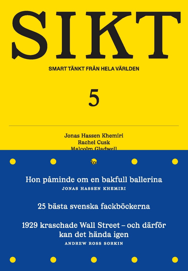 Omslag till SIKT nummer 5 med gul och blå design