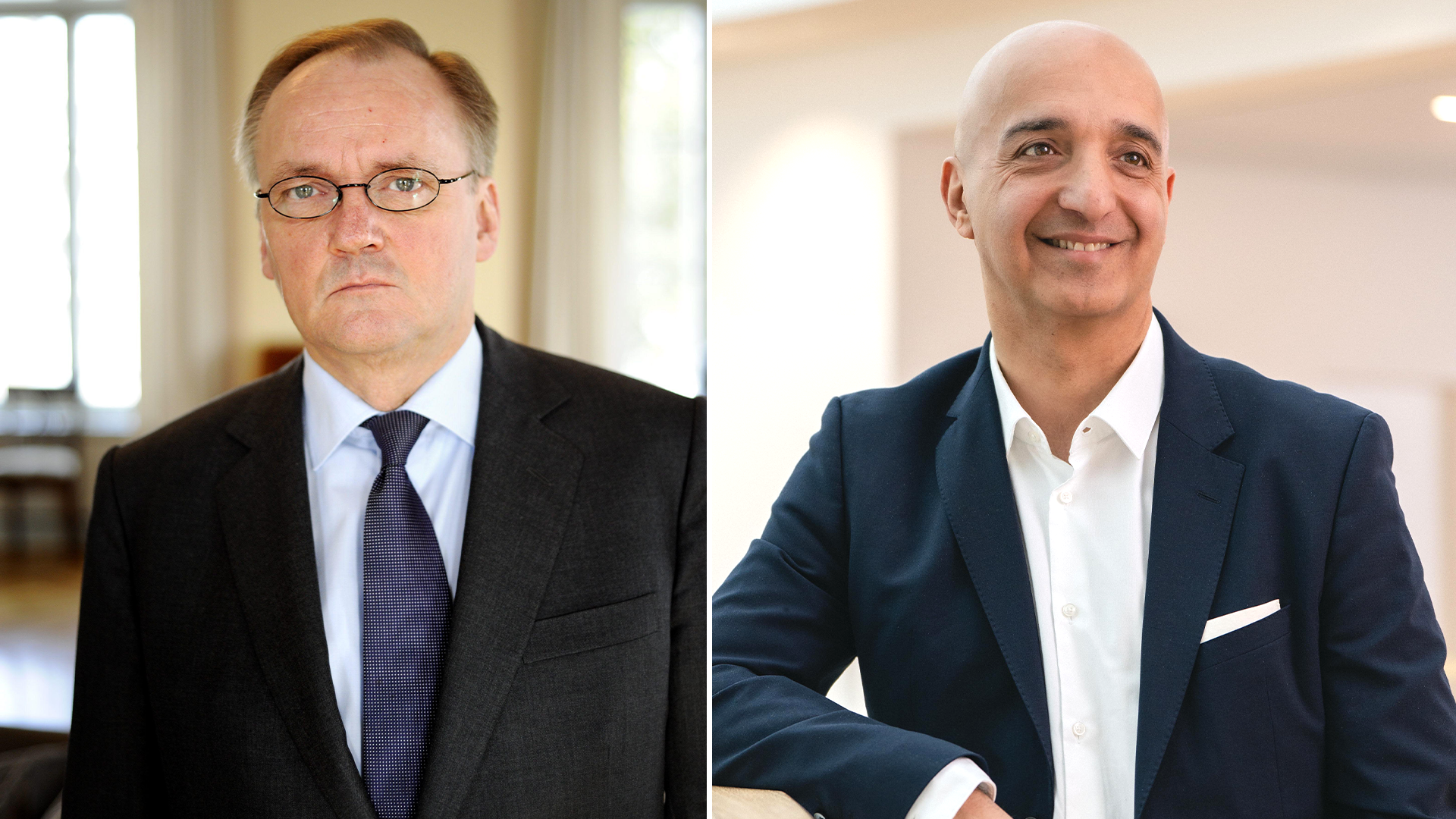 Två porträttfoton av män i affärskläder