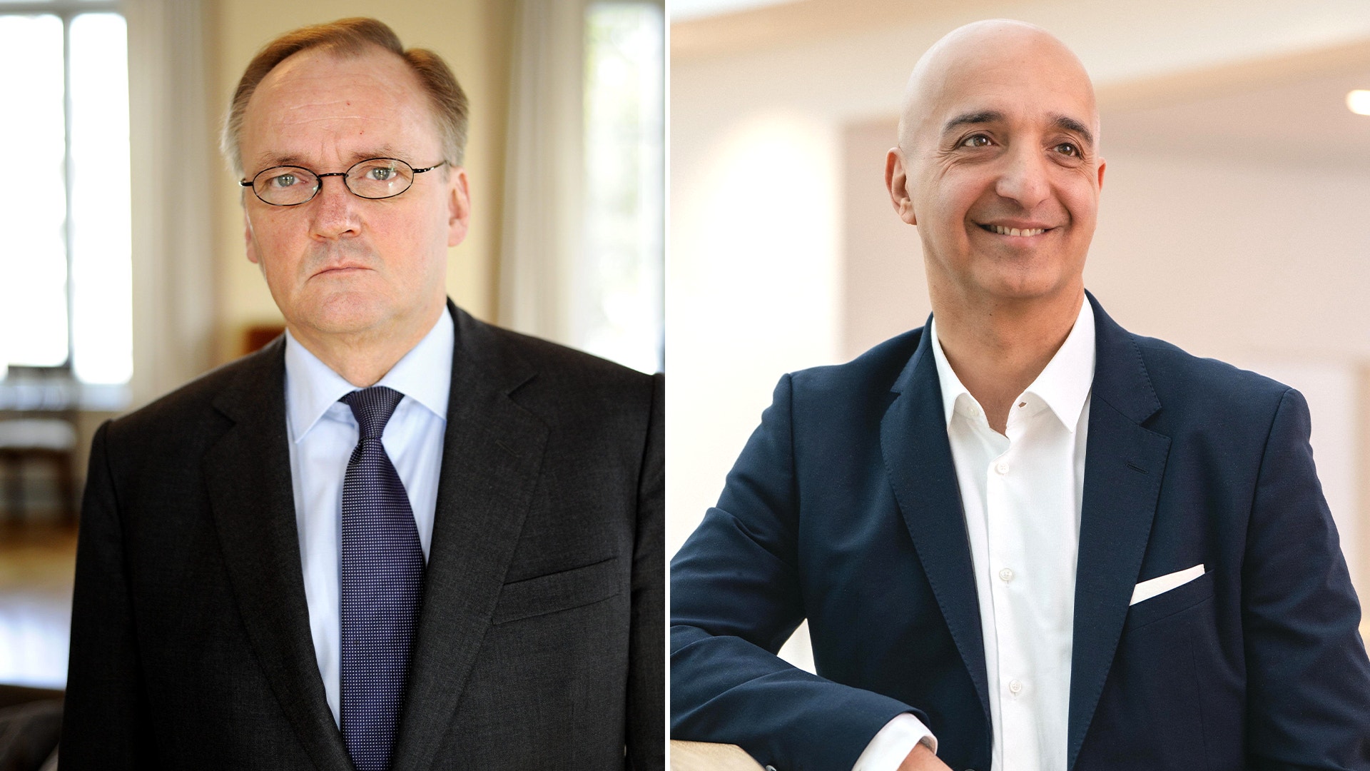 Två porträttfoton av män i affärskläder