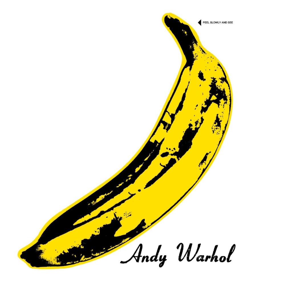 Illustration av en gul banan med svarta detaljer, Andy Warhols ikoniska konstverk