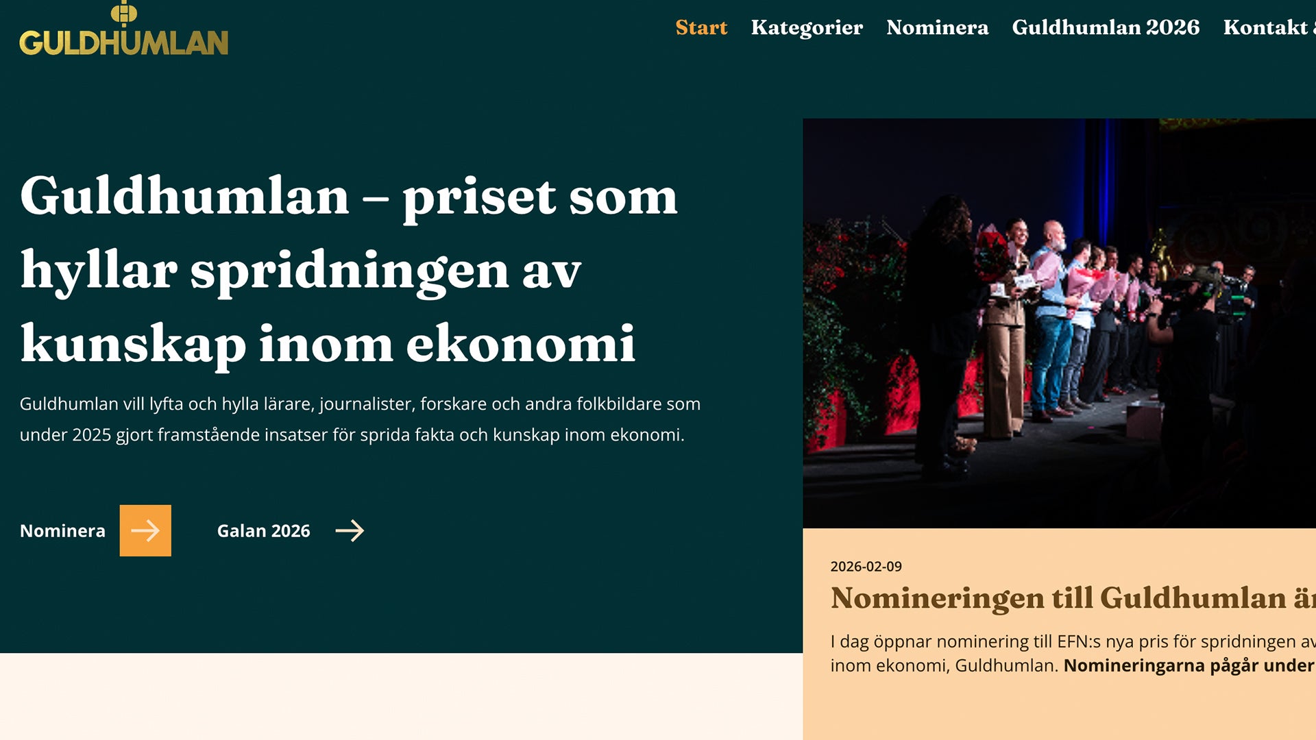 Guldhumlan – nytt pris från EFN för kunskapsspridning inom ekonomi